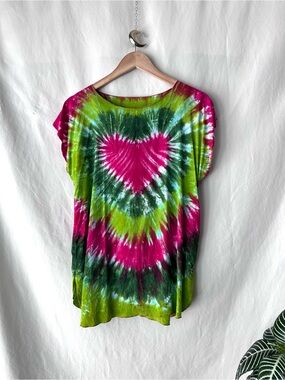 Tie-Dye Heart Tunic Top - Pink & Green